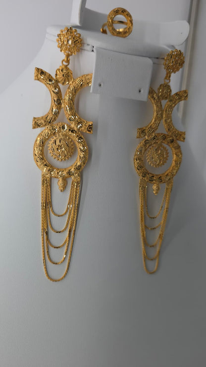 2-Piece Gold-Plated Earrings & Ring Set - E55