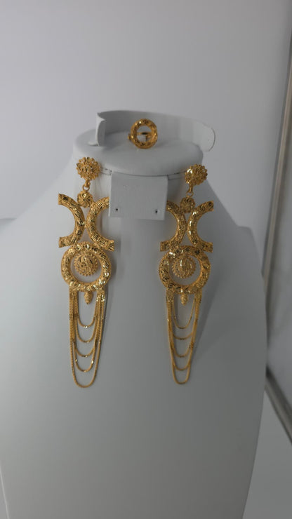 2-Piece Gold-Plated Earrings & Ring Set - E55