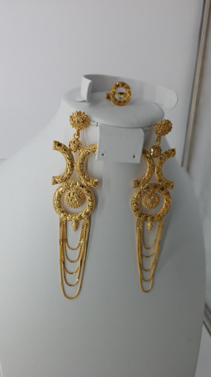 2-Piece Gold-Plated Earrings & Ring Set - E55