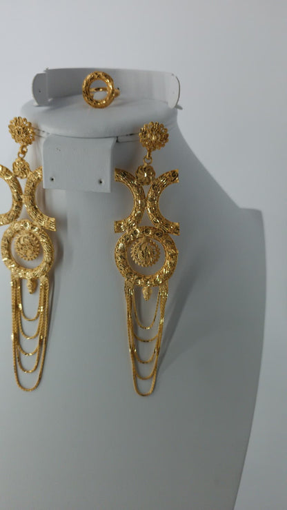 2-Piece Gold-Plated Earrings & Ring Set - E55