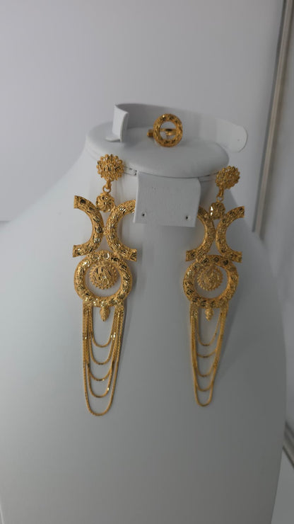 2-Piece Gold-Plated Earrings & Ring Set - E55