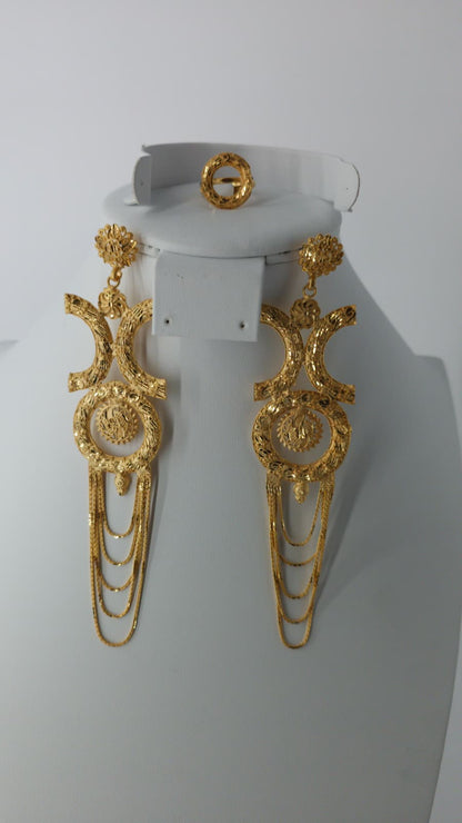 2-Piece Gold-Plated Earrings & Ring Set - E55