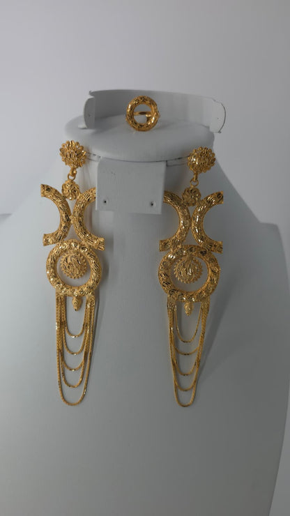 2-Piece Gold-Plated Earrings & Ring Set - E55