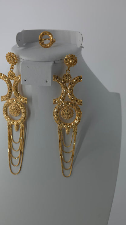 2-Piece Gold-Plated Earrings & Ring Set - E55