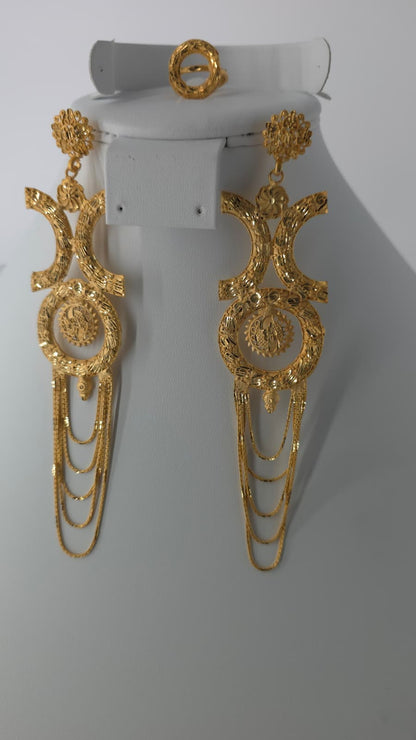 2-Piece Gold-Plated Earrings & Ring Set - E55