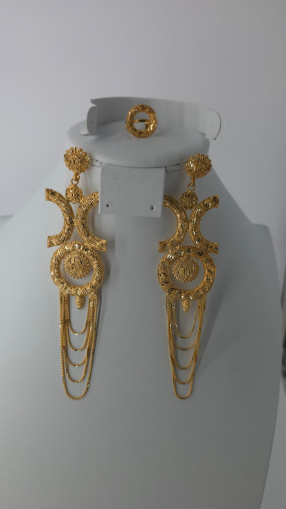 2-Piece Gold-Plated Earrings & Ring Set - E55