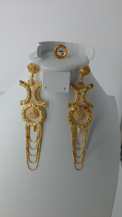 2-Piece Gold-Plated Earrings & Ring Set - E55