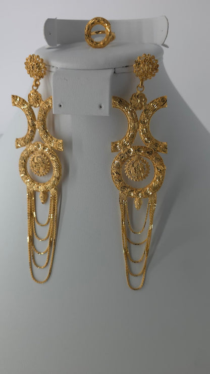 2-Piece Gold-Plated Earrings & Ring Set - E55