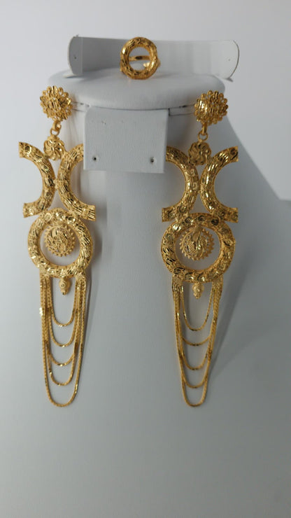 2-Piece Gold-Plated Earrings & Ring Set - E55