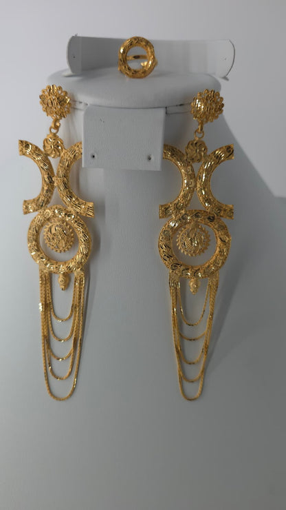 2-Piece Gold-Plated Earrings & Ring Set - E55