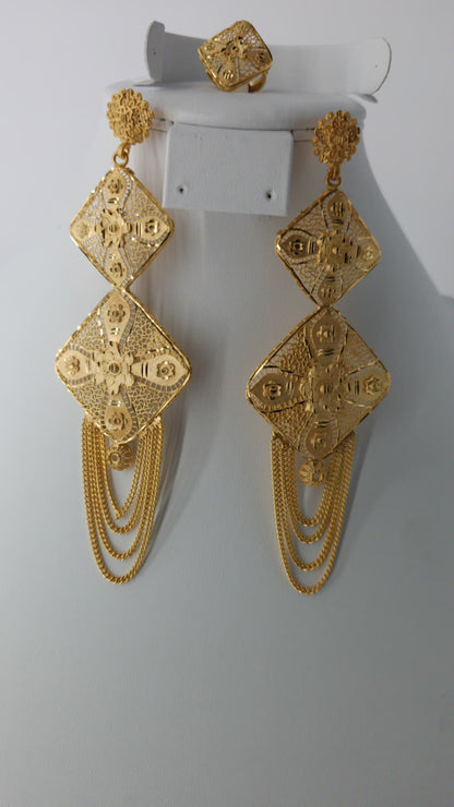 2-Piece Gold-Plated Earrings & Ring Set - E59