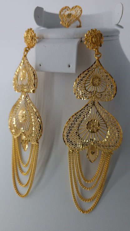 2-Piece Gold-Plated Earrings & Ring Set - E56