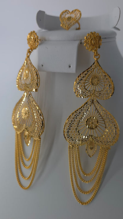 2-Piece Gold-Plated Earrings & Ring Set - E56