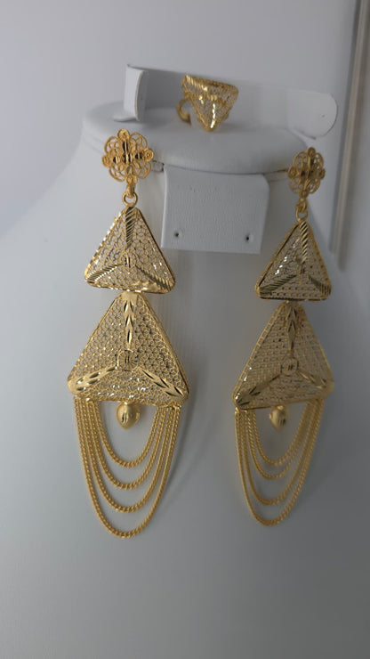 2-Piece Gold-Plated Earrings & Ring Set - E69