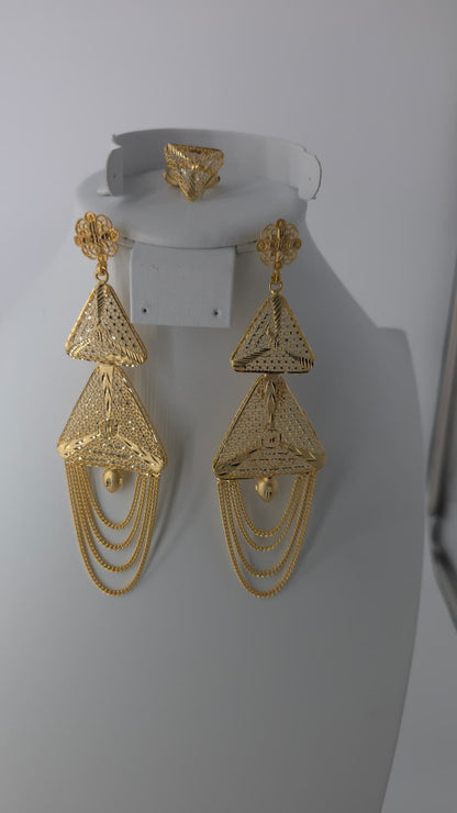 2-Piece Gold-Plated Earrings & Ring Set - E69