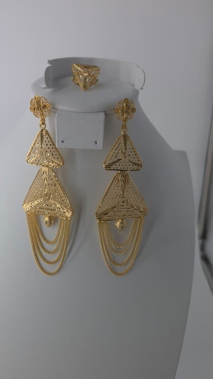 2-Piece Gold-Plated Earrings & Ring Set - E69