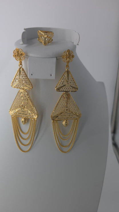 2-Piece Gold-Plated Earrings & Ring Set - E69