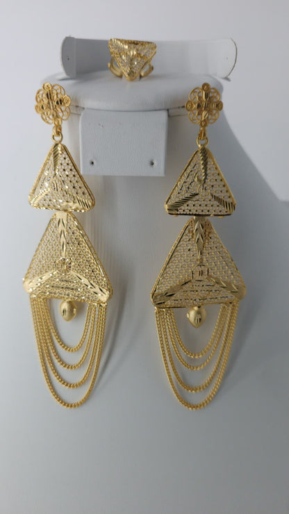 2-Piece Gold-Plated Earrings & Ring Set - E69