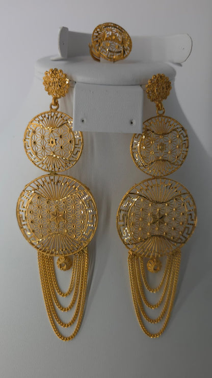 2-Piece Gold-Plated Earrings & Ring Set - E74