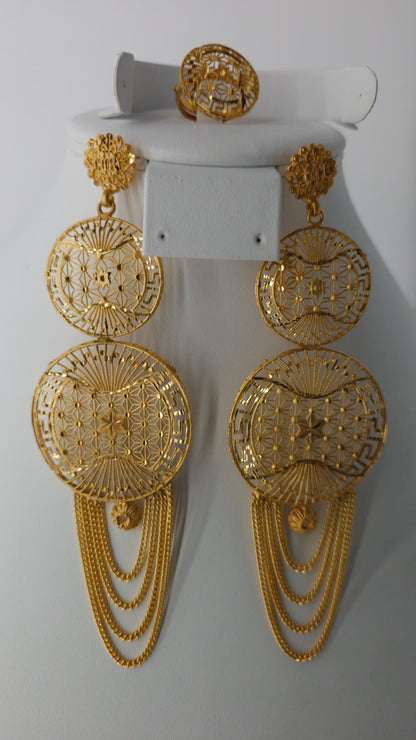 2-Piece Gold-Plated Earrings & Ring Set - E74