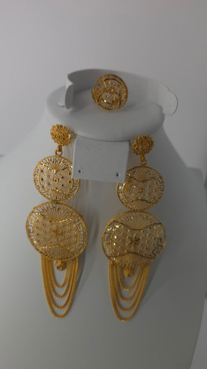 2-Piece Gold-Plated Earrings & Ring Set - E74