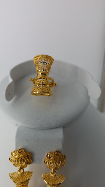 2-Piece Gold-Plated Earrings & Ring Set - E87