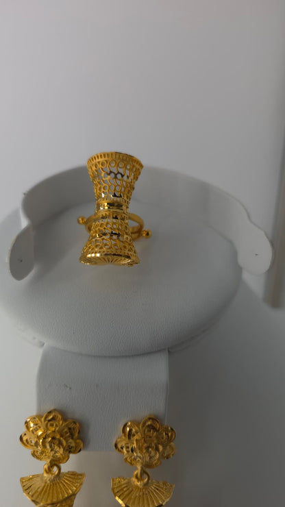 2-Piece Gold-Plated Earrings & Ring Set - E87