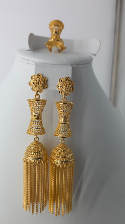 2-Piece Gold-Plated Earrings & Ring Set - E87