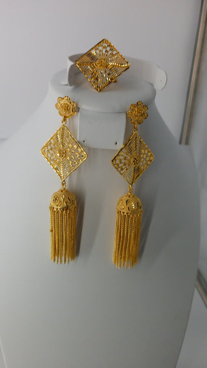 2-Piece Gold-Plated Earrings & Ring Set - E88