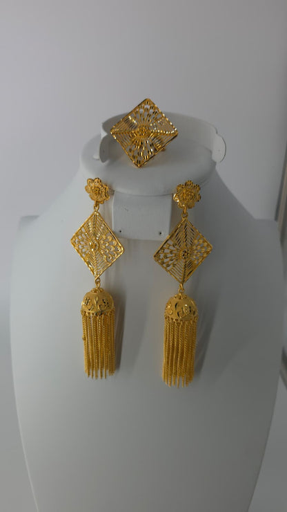 2-Piece Gold-Plated Earrings & Ring Set - E88