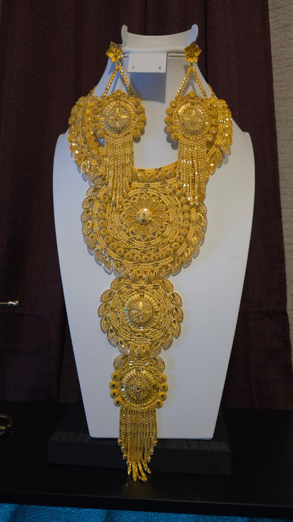 Gold Plated Matinee Set - 3 Pieces (Necklace, Earrings & Ring) HOE-MT-3-51- H102