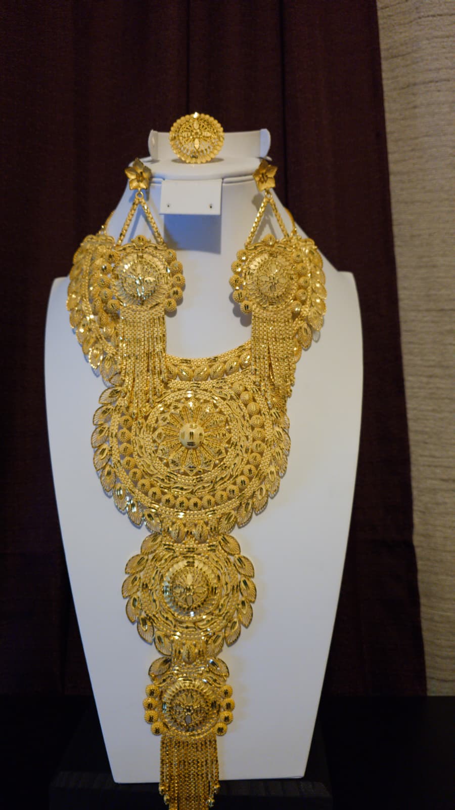 Gold Plated Matinee Set - 3 Pieces (Necklace, Earrings & Ring) HOE-MT-3-51- H102
