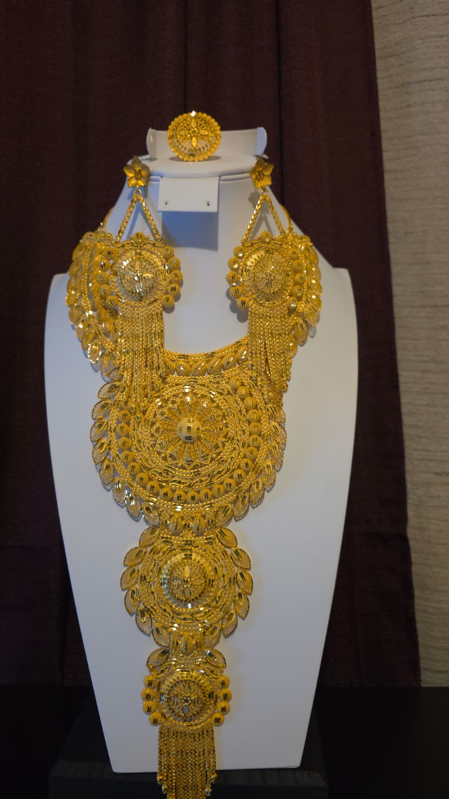 Gold Plated Matinee Set - 3 Pieces (Necklace, Earrings & Ring) HOE-MT-3-51- H102