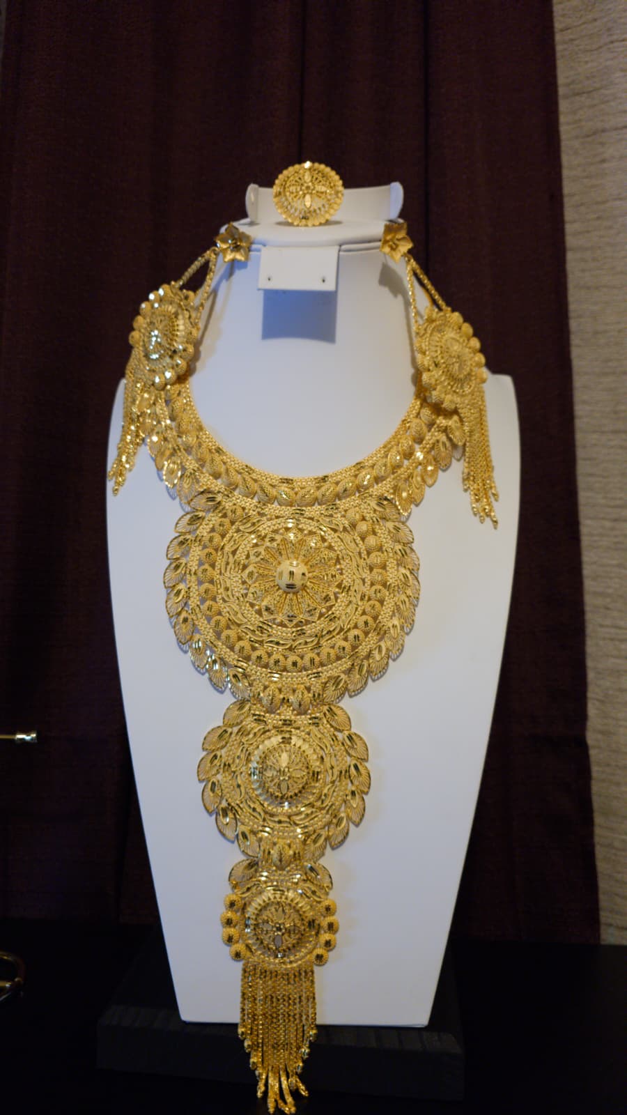 Gold Plated Matinee Set - 3 Pieces (Necklace, Earrings & Ring) HOE-MT-3-51- H102