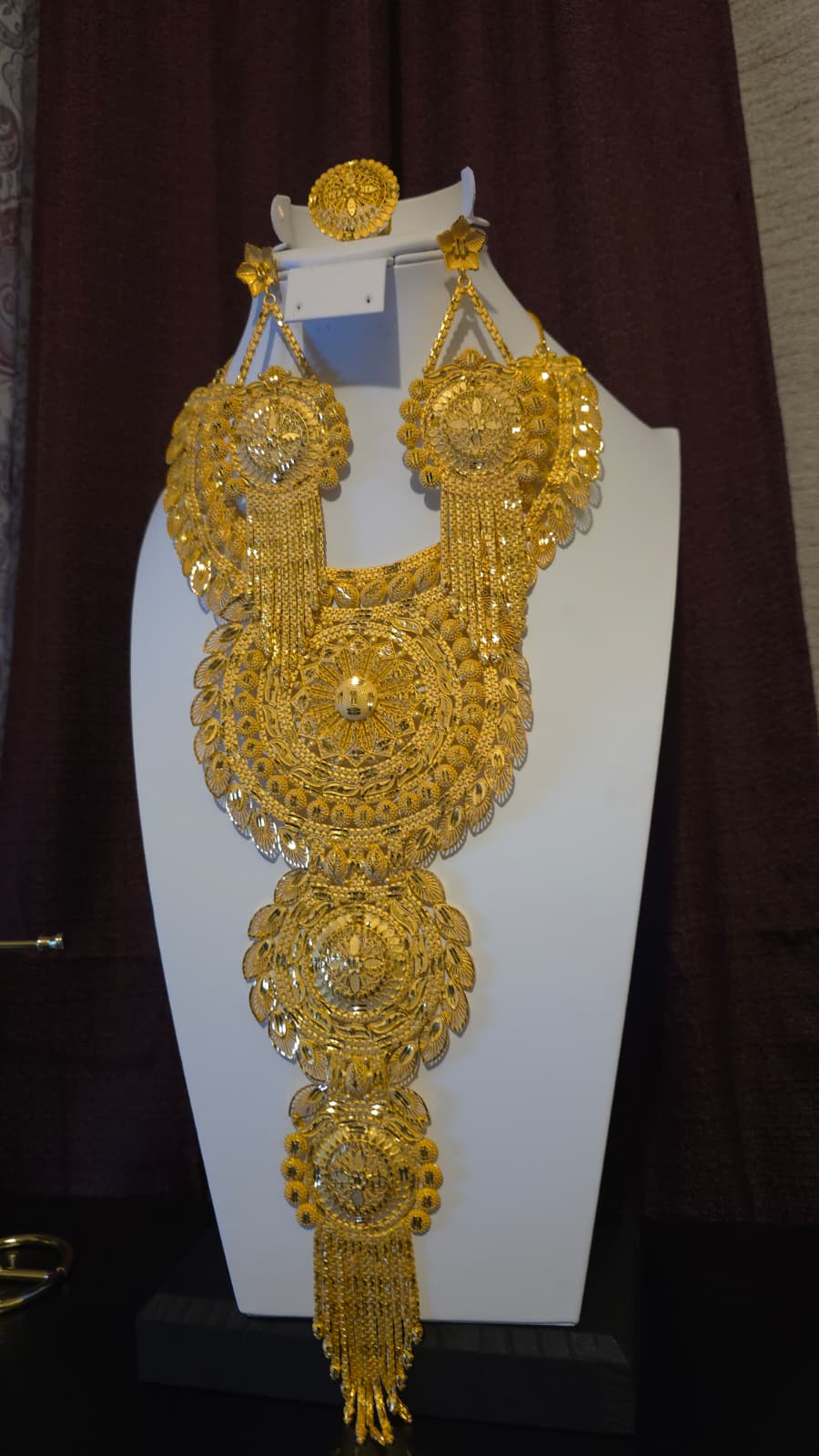 Gold Plated Matinee Set - 3 Pieces (Necklace, Earrings & Ring) HOE-MT-3-51- H102