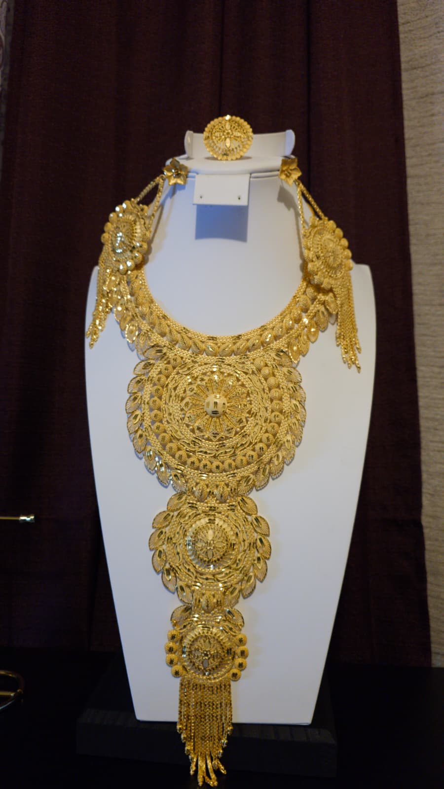 Gold Plated Matinee Set - 3 Pieces (Necklace, Earrings & Ring) HOE-MT-3-51- H102