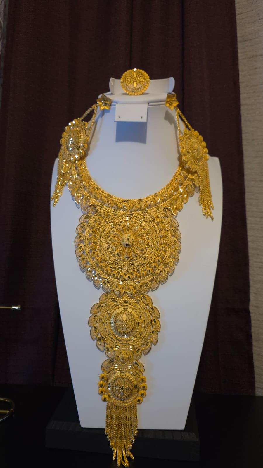 Gold Plated Matinee Set - 3 Pieces (Necklace, Earrings & Ring) HOE-MT-3-51- H102