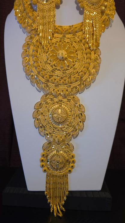 Gold Plated Matinee Set - 3 Pieces (Necklace, Earrings & Ring) HOE-MT-3-51- H102