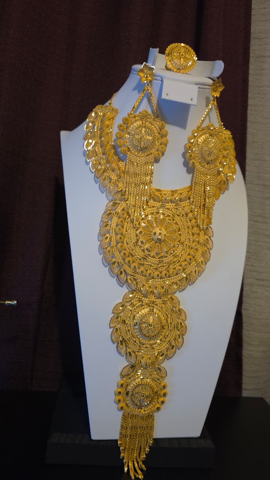 Gold Plated Matinee Set - 3 Pieces (Necklace, Earrings & Ring) HOE-MT-3-51- H102