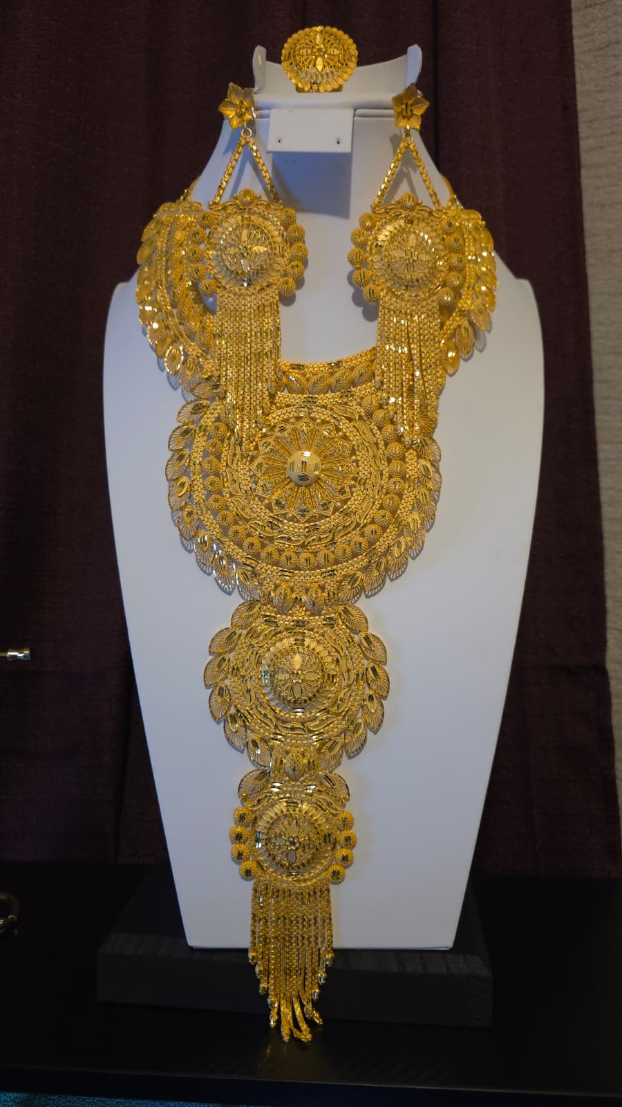 Gold Plated Matinee Set - 3 Pieces (Necklace, Earrings & Ring) HOE-MT-3-51- H102