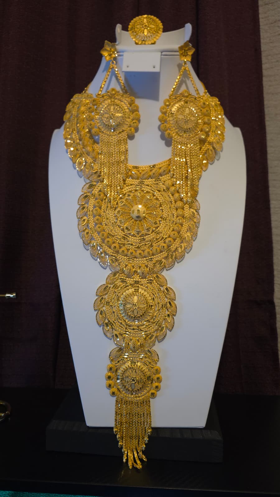 Gold Plated Matinee Set - 3 Pieces (Necklace, Earrings & Ring) HOE-MT-3-51- H102