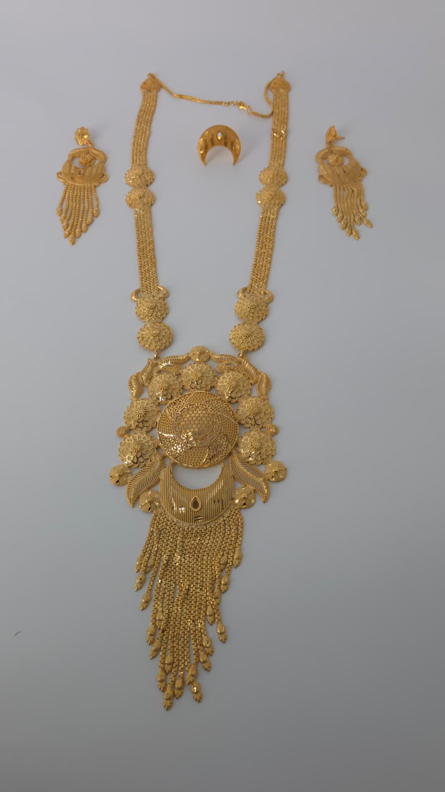 Gold Plated Matinee Set - 3 Pieces (Necklace, Earrings & Ring) HOE-MT-3-51- H108