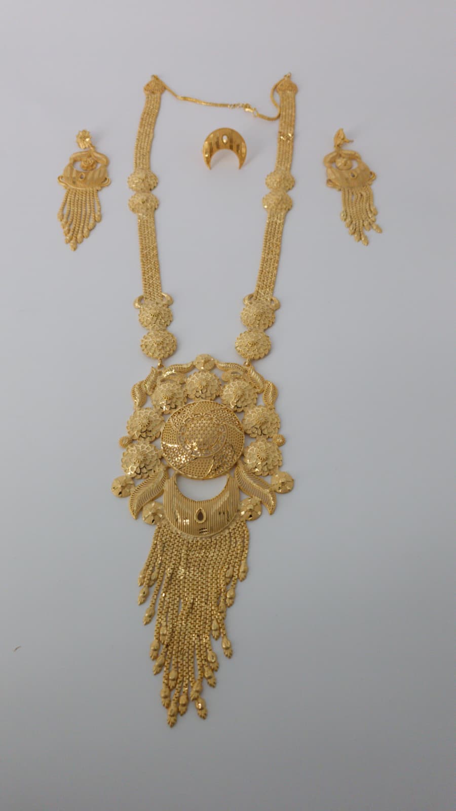 Gold Plated Matinee Set - 3 Pieces (Necklace, Earrings & Ring) HOE-MT-3-51- H108