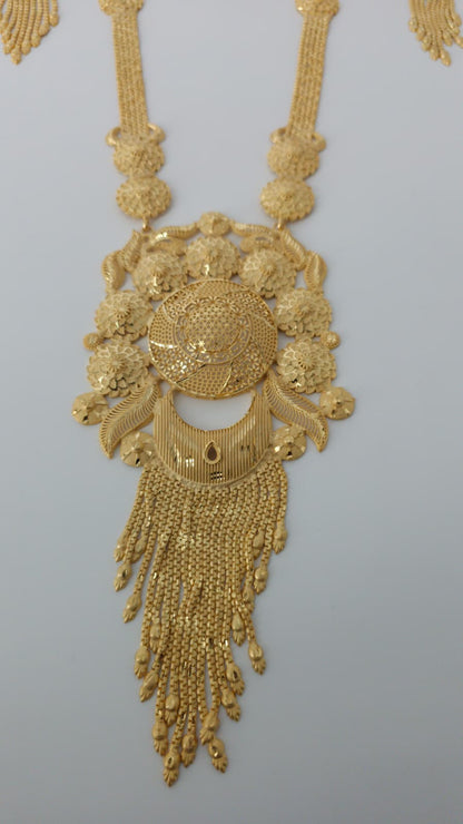 Gold Plated Matinee Set - 3 Pieces (Necklace, Earrings & Ring) HOE-MT-3-51- H108