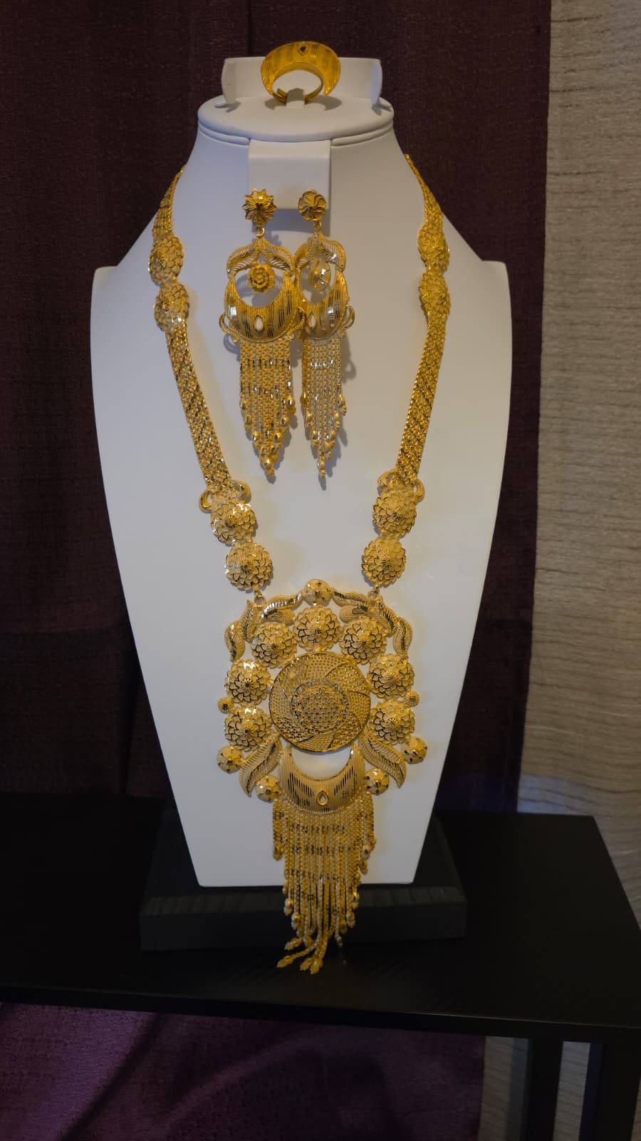 Gold Plated Matinee Set - 3 Pieces (Necklace, Earrings & Ring) HOE-MT-3-51- H108
