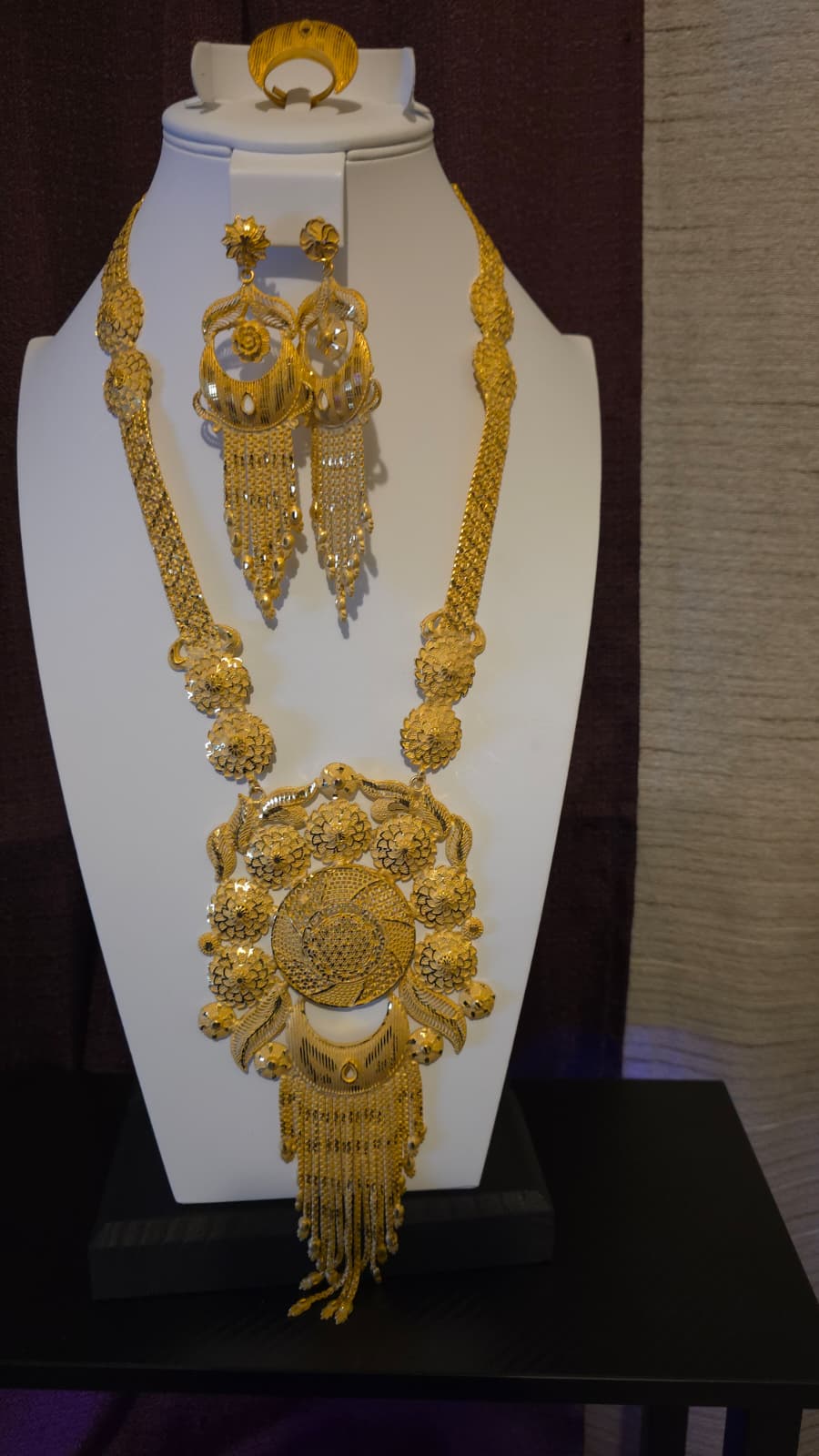 Gold Plated Matinee Set - 3 Pieces (Necklace, Earrings & Ring) HOE-MT-3-51- H108
