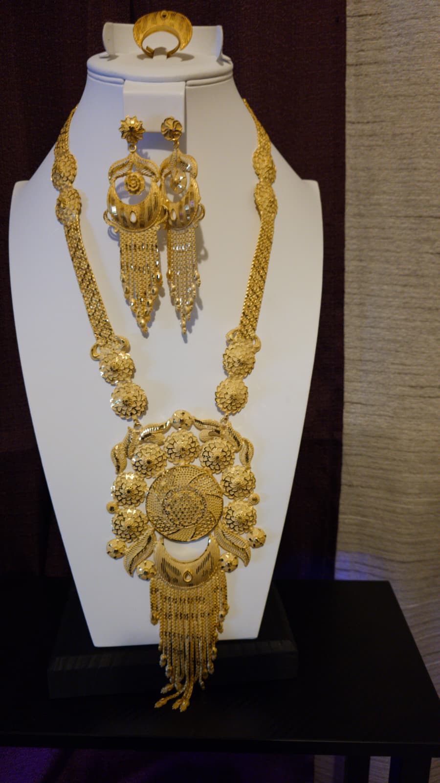 Gold Plated Matinee Set - 3 Pieces (Necklace, Earrings & Ring) HOE-MT-3-51- H108