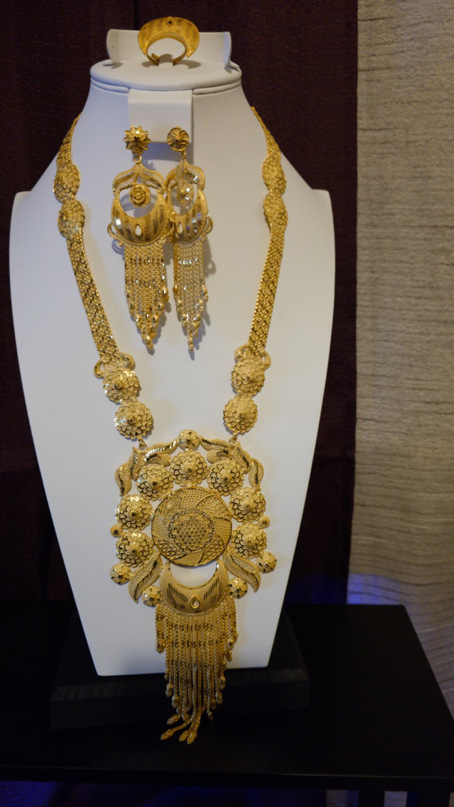 Gold Plated Matinee Set - 3 Pieces (Necklace, Earrings & Ring) HOE-MT-3-51- H108