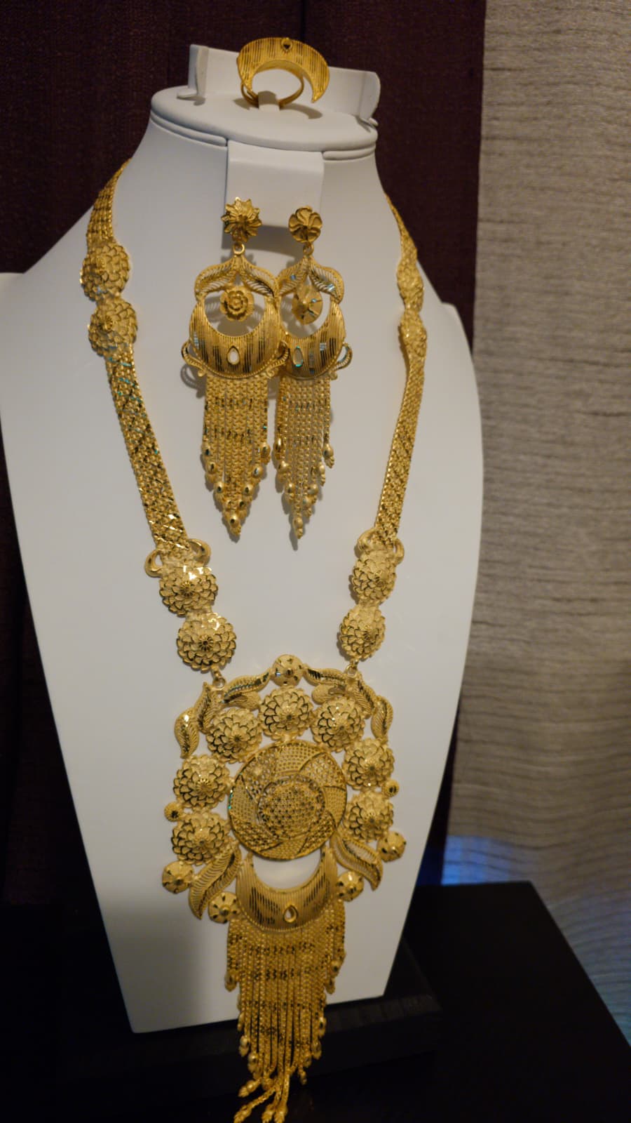Gold Plated Matinee Set - 3 Pieces (Necklace, Earrings & Ring) HOE-MT-3-51- H108