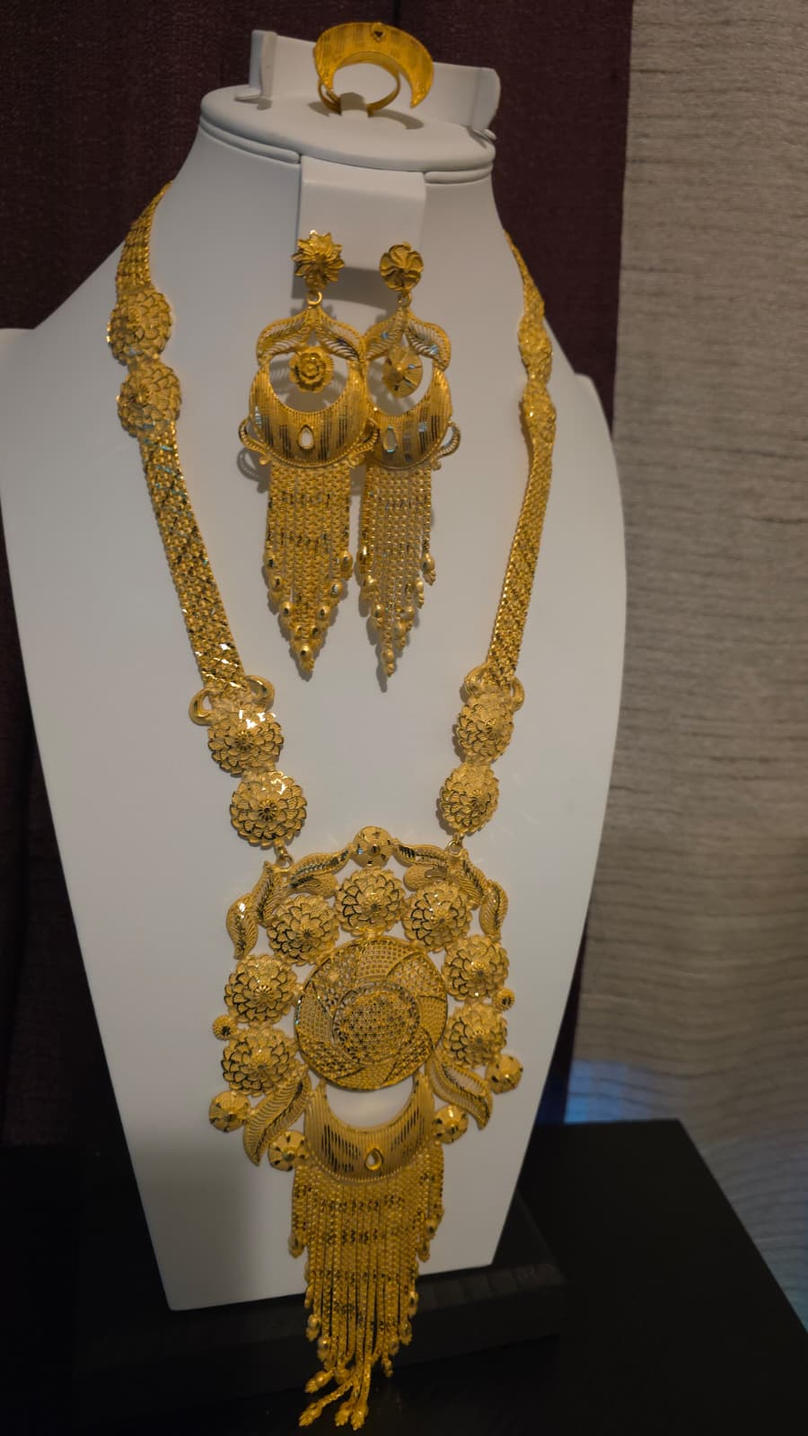 Gold Plated Matinee Set - 3 Pieces (Necklace, Earrings & Ring) HOE-MT-3-51- H108